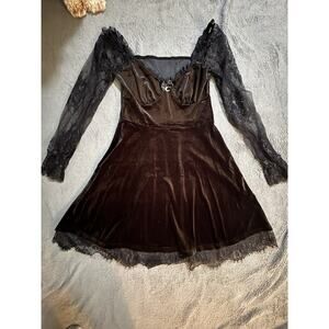 Velvet Lace Gothic Dress Witchy Victorian Dark Fairy Cosplay Grunge Black Medium